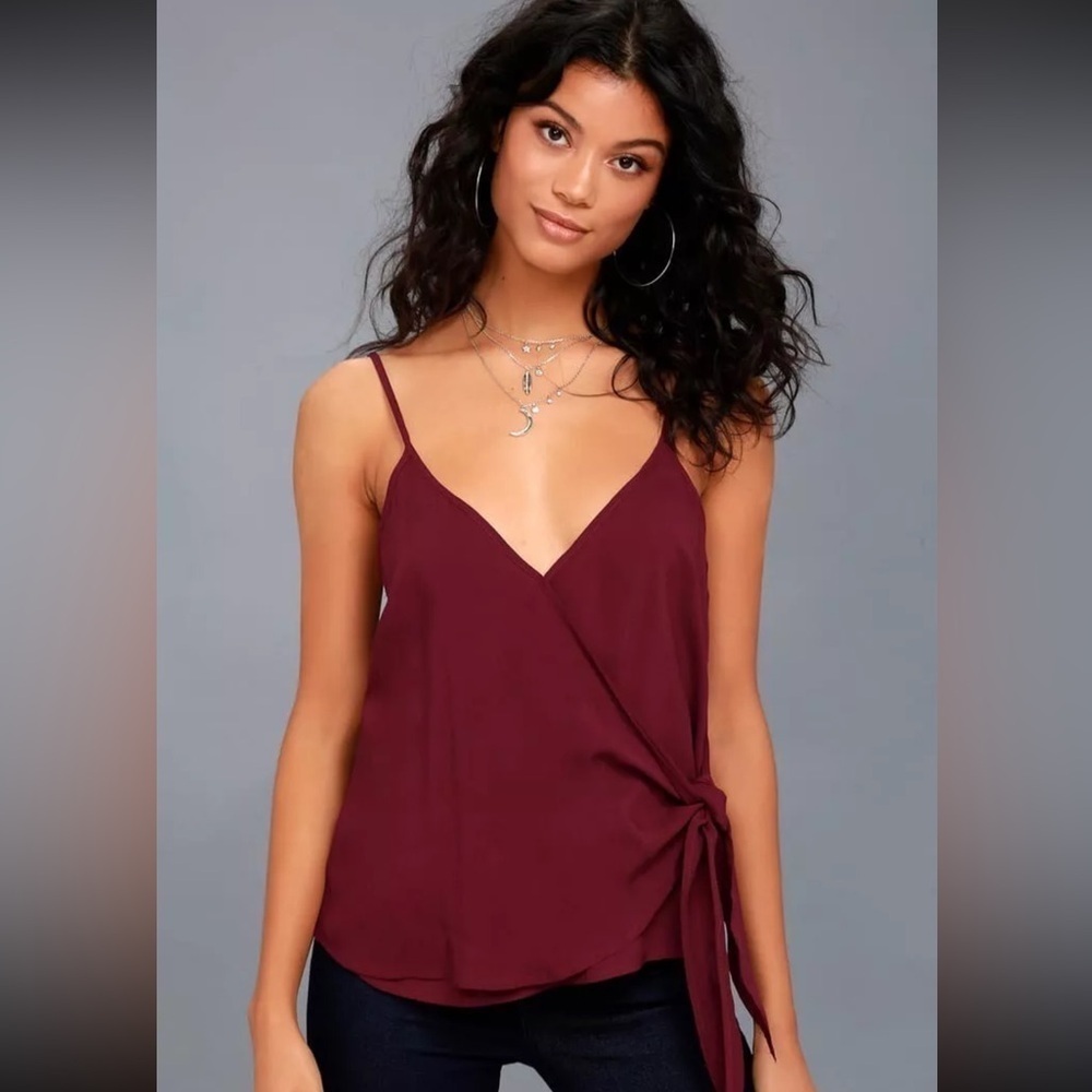 Lulus Take Note Burgundy Wrap Top S Fairy Boho Vampy Goth Biker Tie Waist Cami